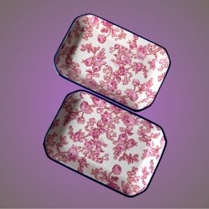 Pair of Margot Elena ceramic trinket trays pink rose motif romantic cottagecore